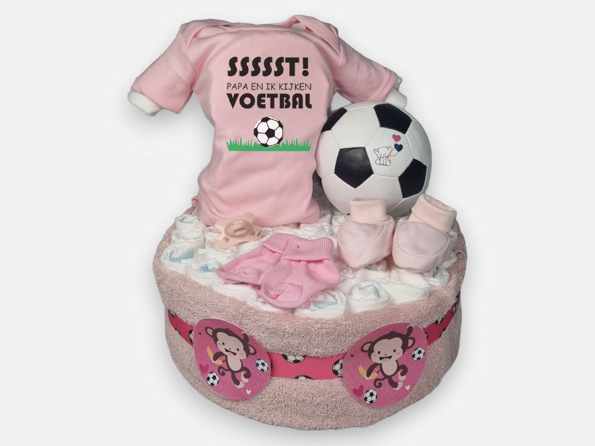 Baby-Voetbal-Luiertaart-Roze